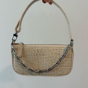 By Far Leather Elegant Cream Crocodile-Embossed Handbag